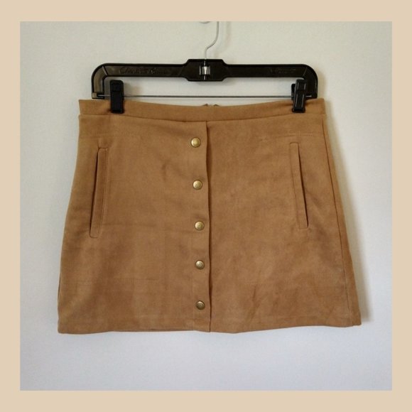 Faux Suede Mini Skirt- Tan, Cognac Vegan Suede, sz Medium - Picture 1 of 2
